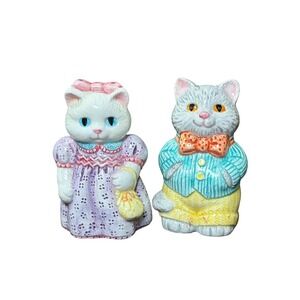 VTG 1992 AVON Country Purr-fection Mr Mrs Kitty Salt Pepper Shaker Cat Figurines